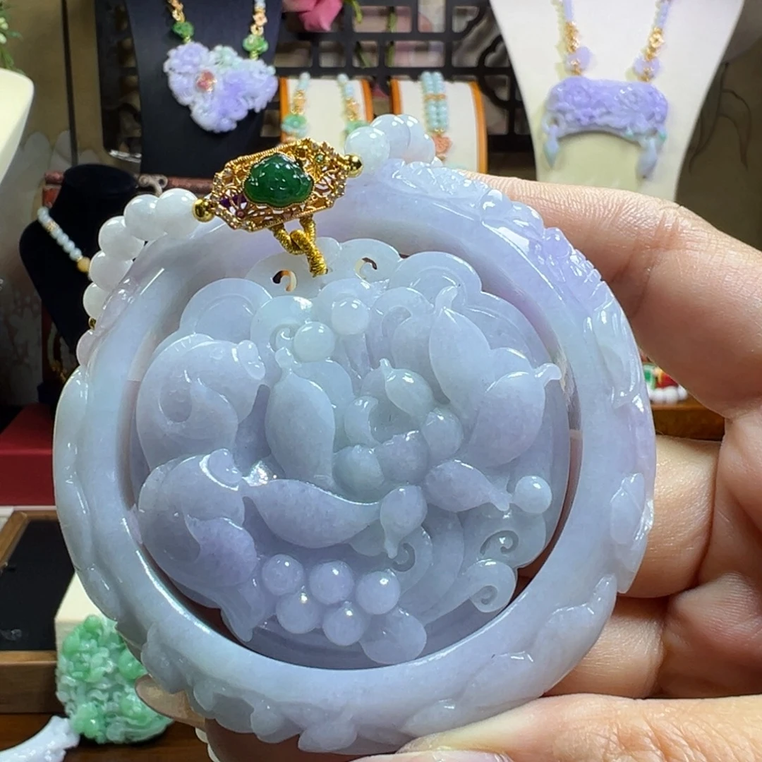 翡翠未镶嵌毛衣链冰紫套镯