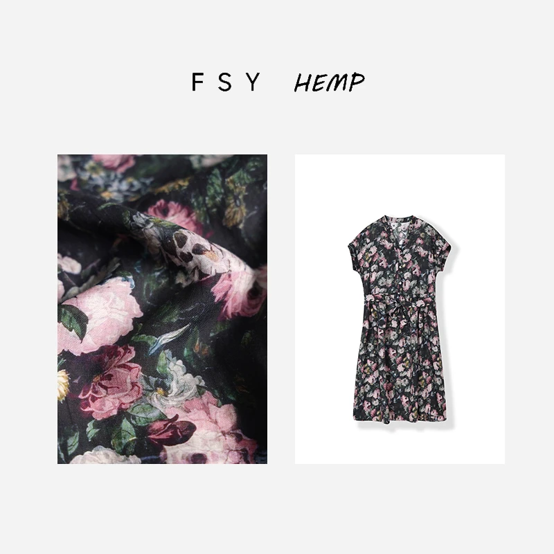 连衣裙【夏日花园】莫奈油画莨麻印花长裙百搭女装FSY50463