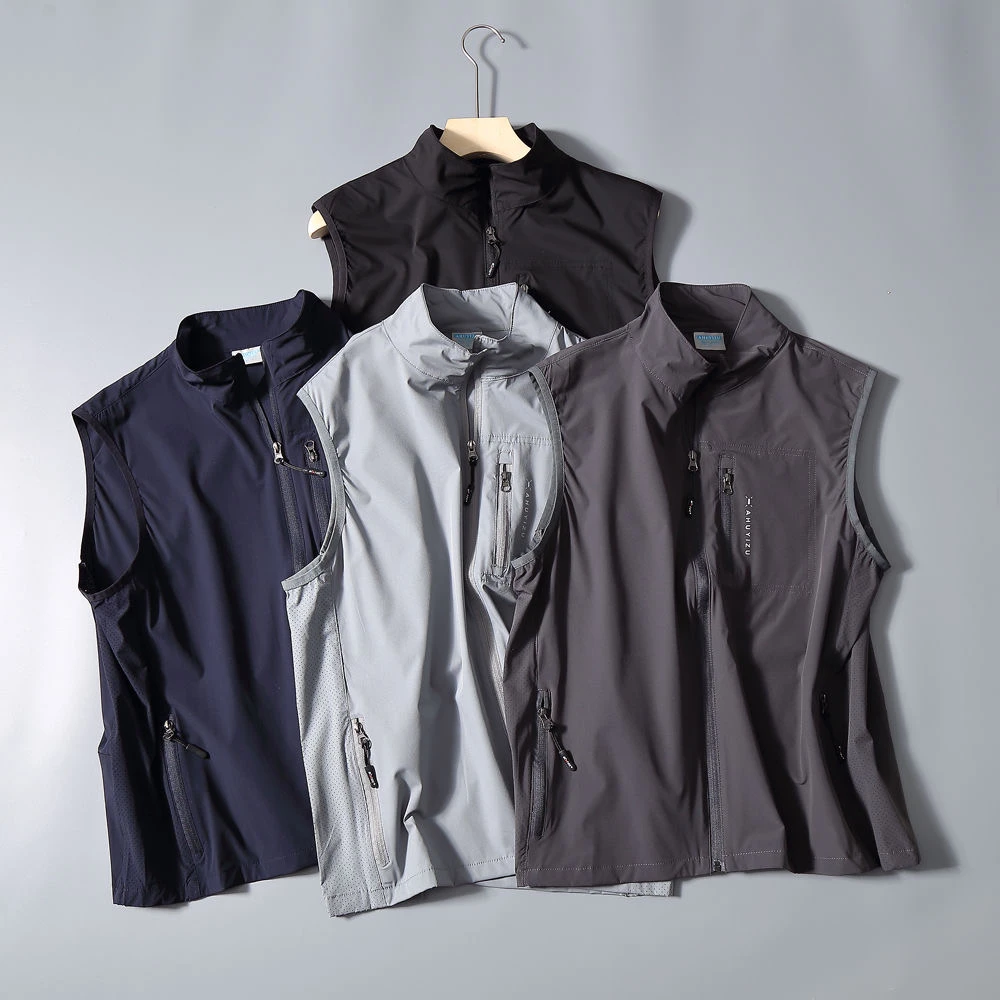 韩国外贸单 春夏款户外运动速干马甲立领外套轻薄透气休闲旅游男