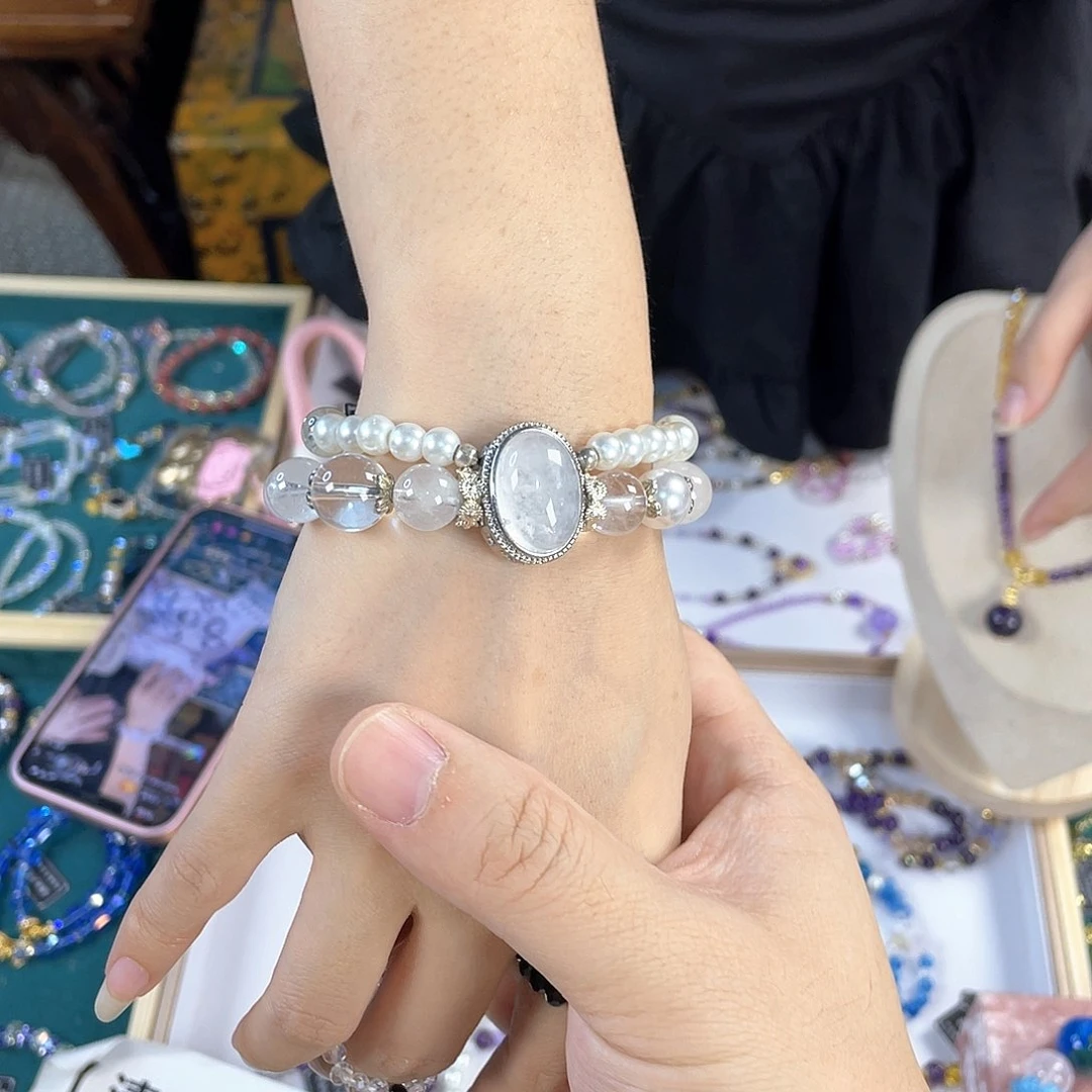 水晶手链银S925镀金镶嵌