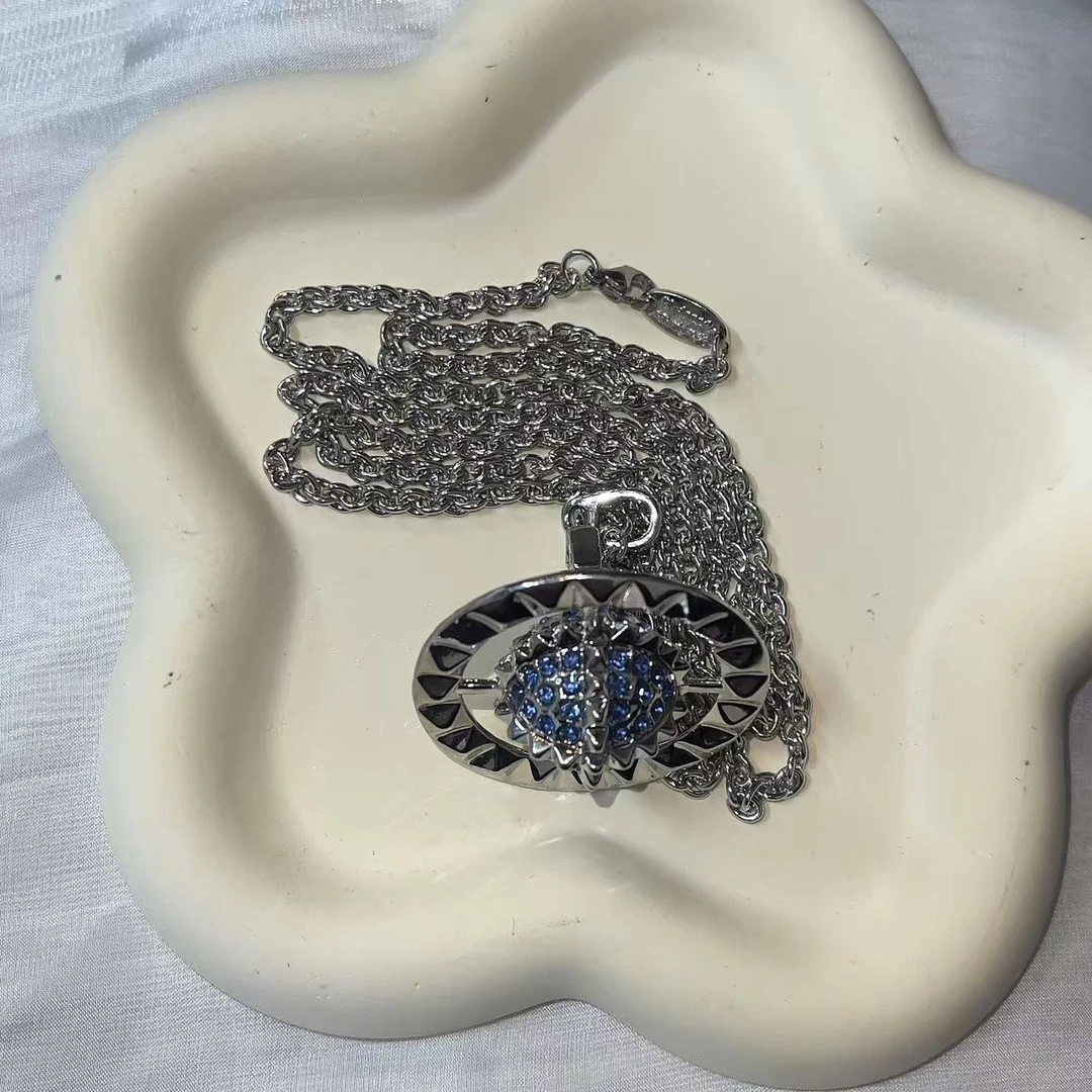 合金项链 YM立体蓝色铆钉项链气质轻奢时尚百搭镶嵌