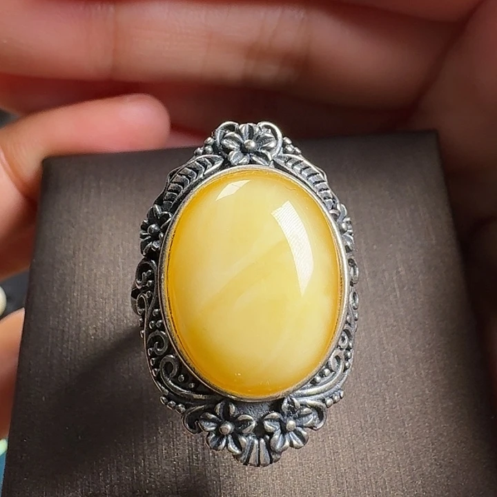 蜜蜡银S925镶嵌戒指戒指