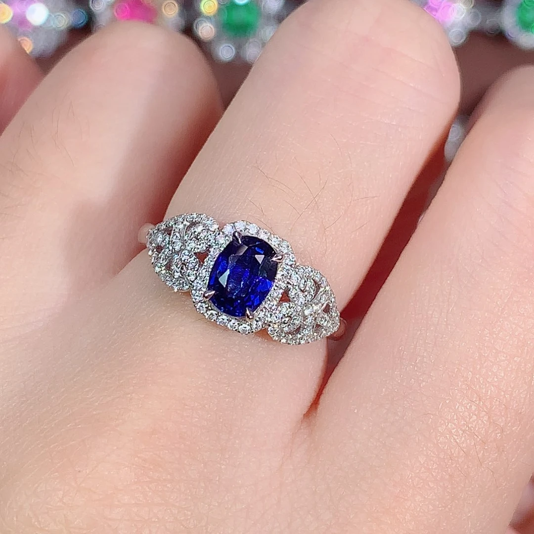 戒指蓝宝石18K金镶嵌0.93ct/天然宝石/七天无理由
