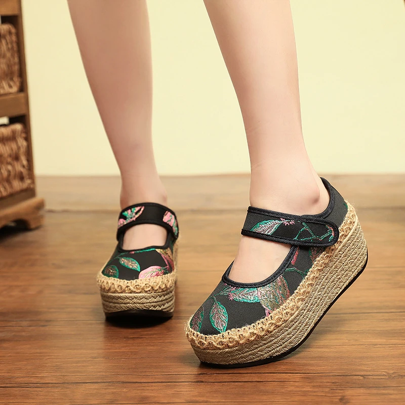 轻奢 孤品 1618-80提花夏季新款国风透气女单鞋古风厚底女鞋