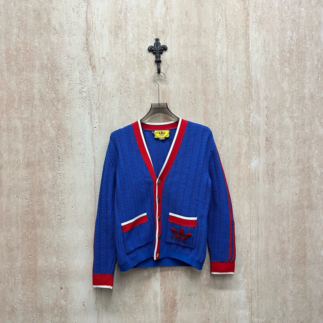 99新 GUCCI/古驰 联名拼色条纹金扣针织开衫/xs码/36199