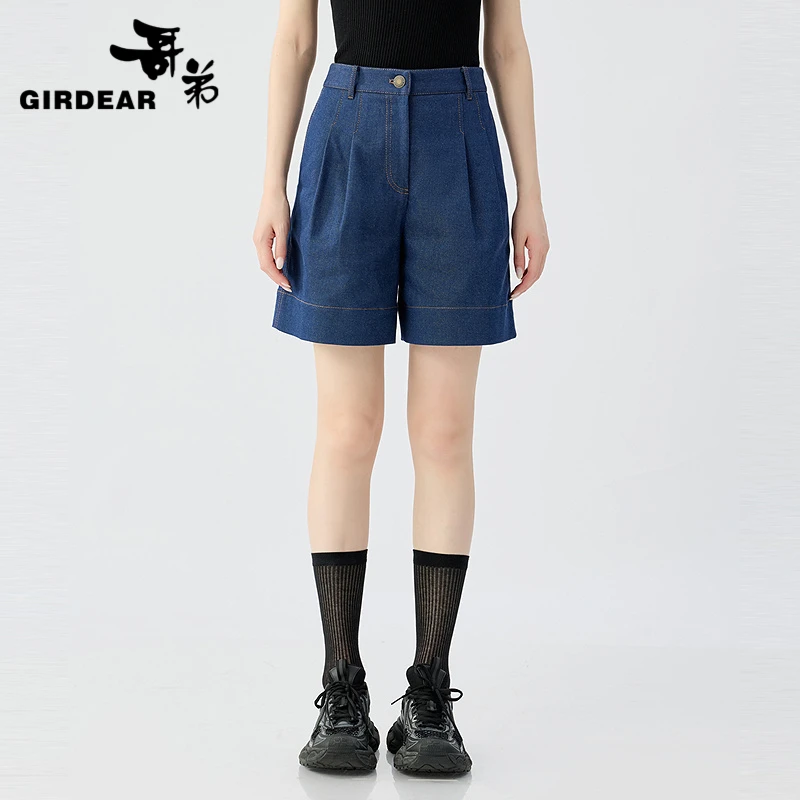 哥弟新款春装简约气质百搭减龄宽松高腰显瘦直筒休闲短裤1100509