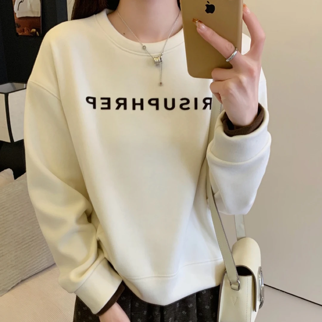 【云云精选】91392 冬季加绒加厚假两件圆领卫衣