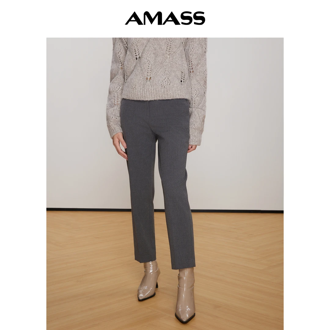 AMASS/阿玛施王炸神裤气质通勤直筒纯色中腰显瘦烟管裤女5100302