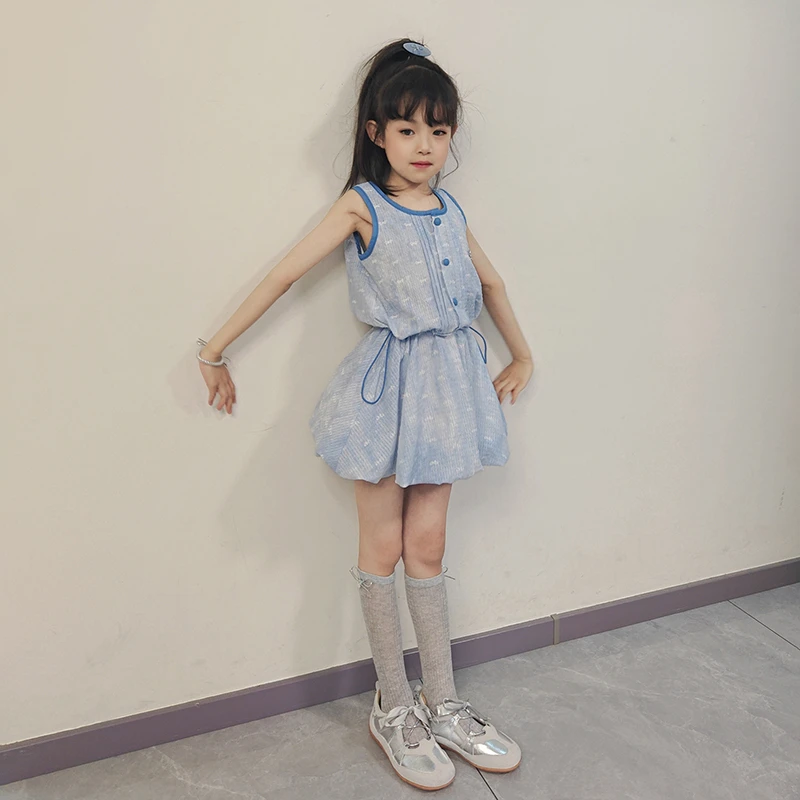 女童连衣裙2025新款小女孩夏季洋气花苞裙儿童夏装网红无袖背心裙