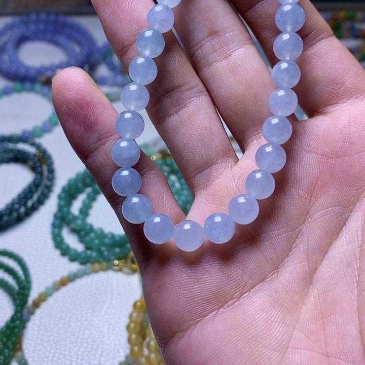 定制翡翠未镶嵌缅甸翡翠a货拉7.3冰紫手串