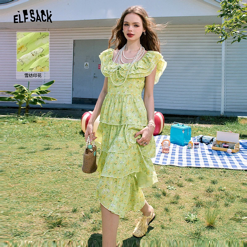 0296【金拐子】妖精的口袋花花心事荷叶边雪纺碎花连衣裙女夏