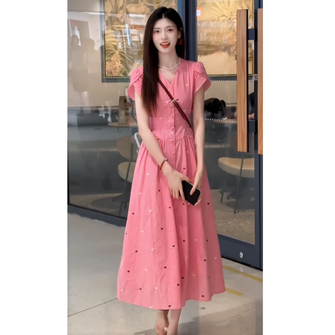 法式甜美风粉色浪漫连衣裙女2025初夏穿搭新款长裙简单大方的裙子