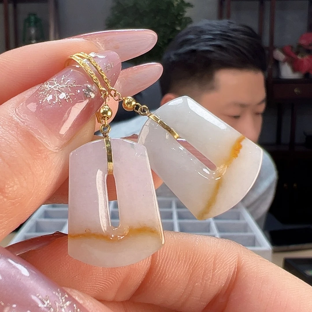 翡翠耳饰18K金镶嵌耳环15