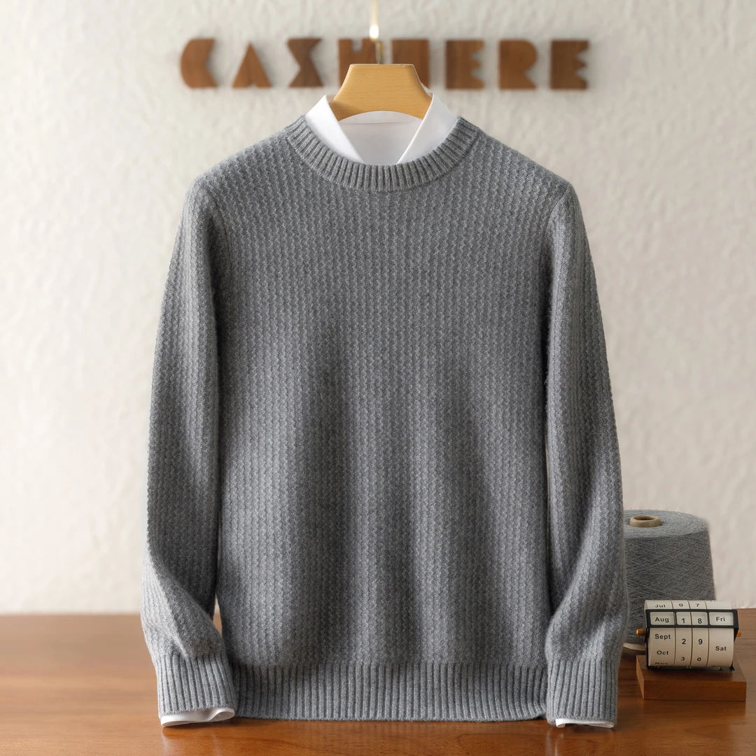 【100%山羊绒】男士加厚针织圆领简约风羊绒套衫时尚都市羊绒衫