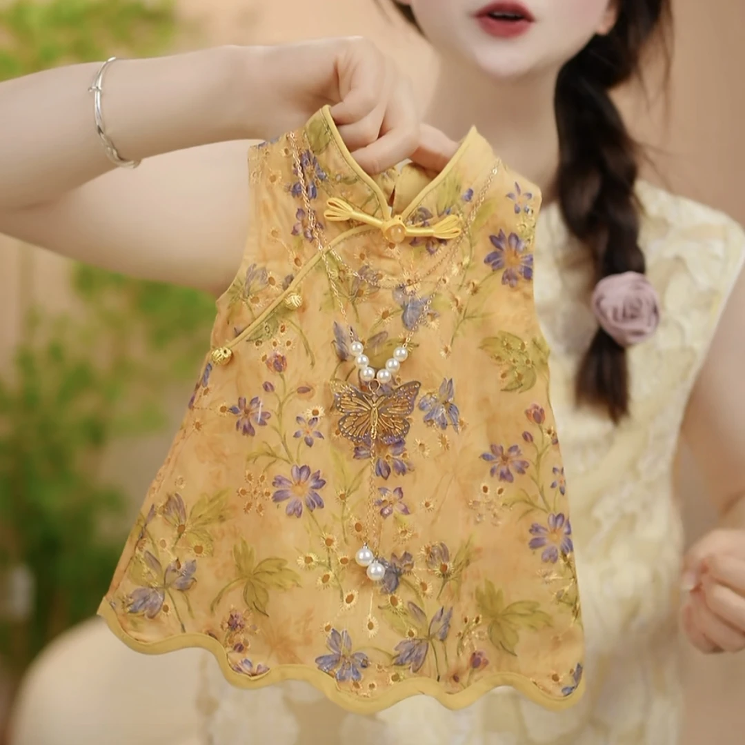 25新中式蓝花国风旗袍包屁裙子连体爬服哈衣婴儿衣服儿童女童