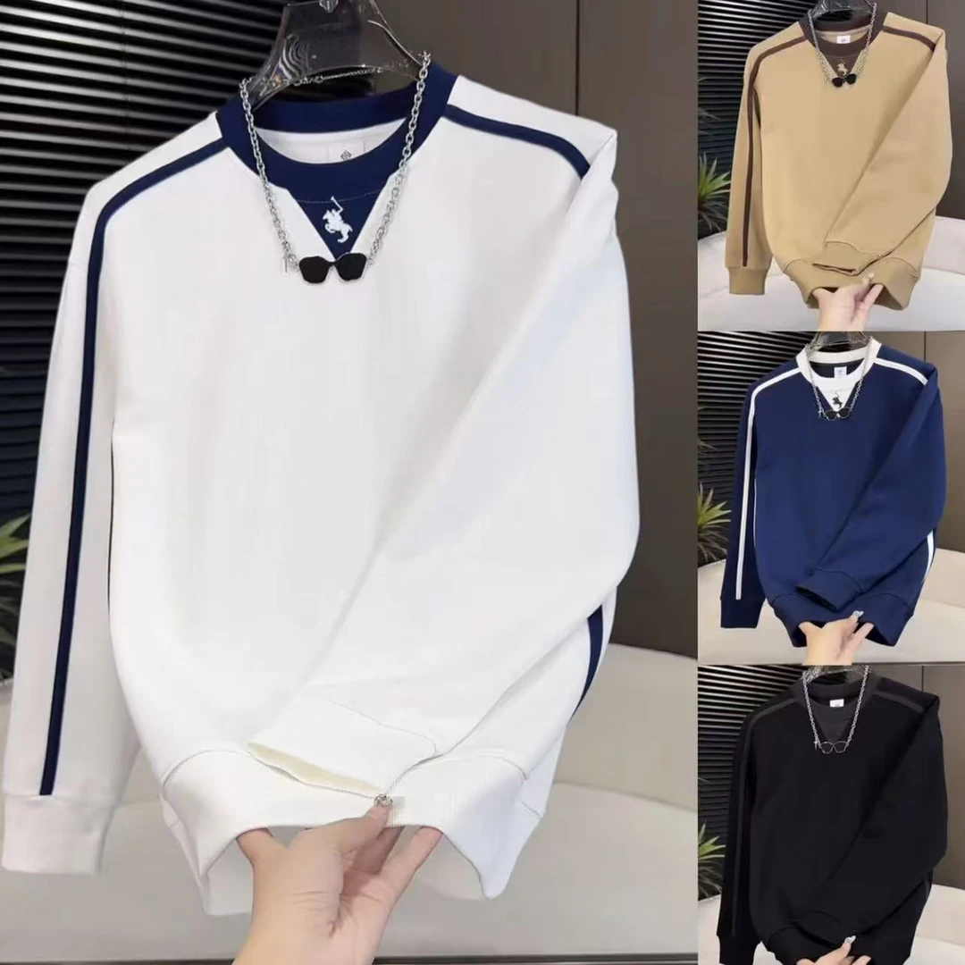 纯色秋冬男士韩版拼色圆领常规款卫衣休闲上衣秋季春季长袖52089