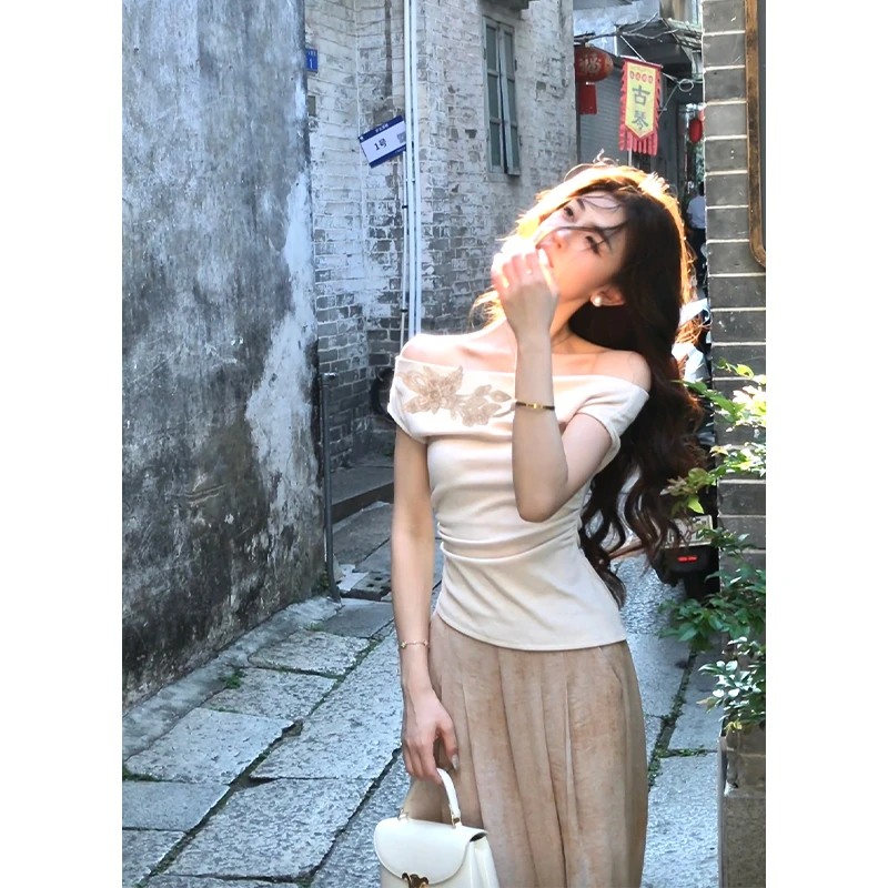 木子李的李【眉眼如画】小众设计感针织斜肩无袖上衣后松紧阔腿裤女