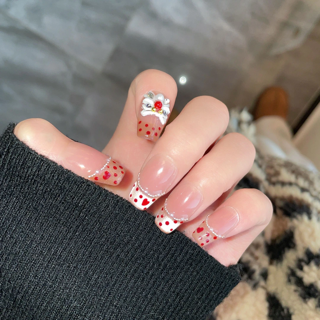 [豹纹醒狮]纯手工穿戴甲短款新年氛围感显白法式豹纹可拆卸美甲片