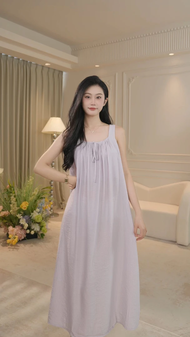【紫霞】夏季睡衣女显白家居服可外穿带胸垫法式公主风睡衣裙