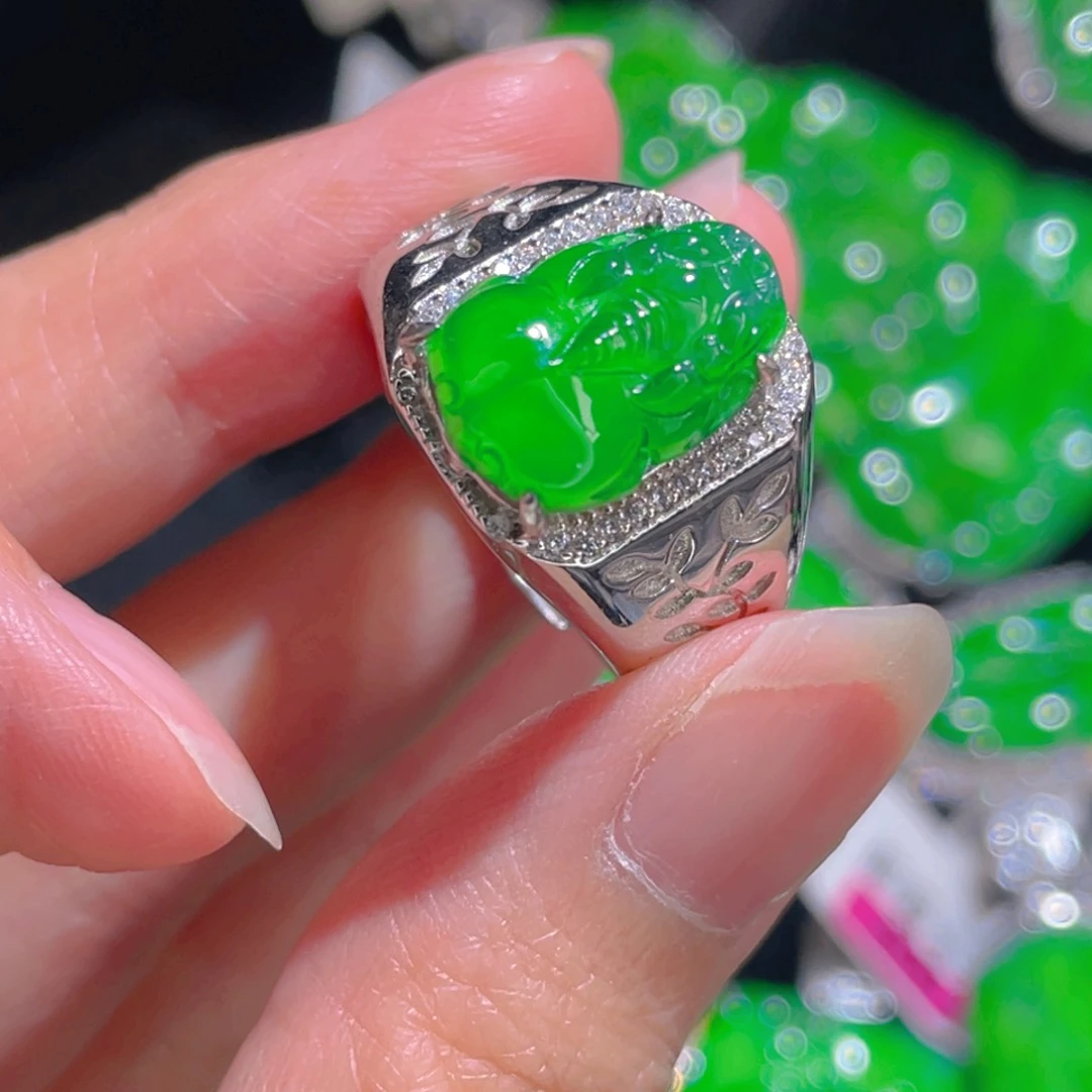 翡翠戒指银S925镶嵌飞*111111111111111