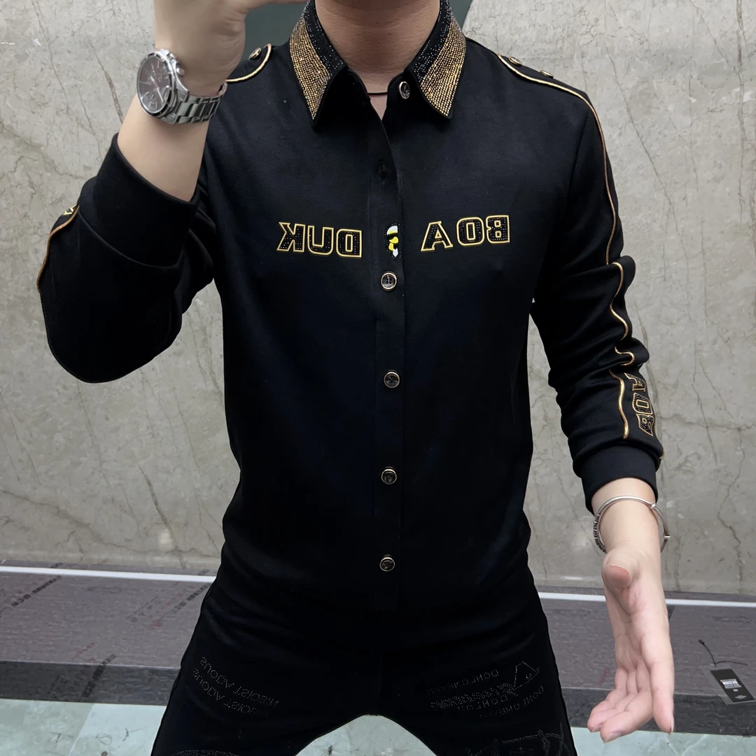 欧货男装时尚休闲商务翻领轻奢空气棉款百搭透气上衣秋潮流宽松型