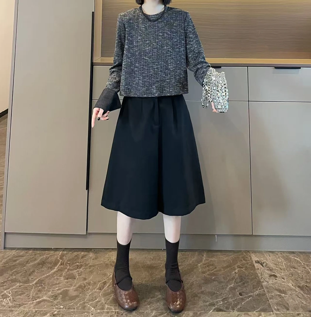 米可/MK-2696YF【拼接翻袖长袖减龄时髦上衣】时尚秋季新款上衣