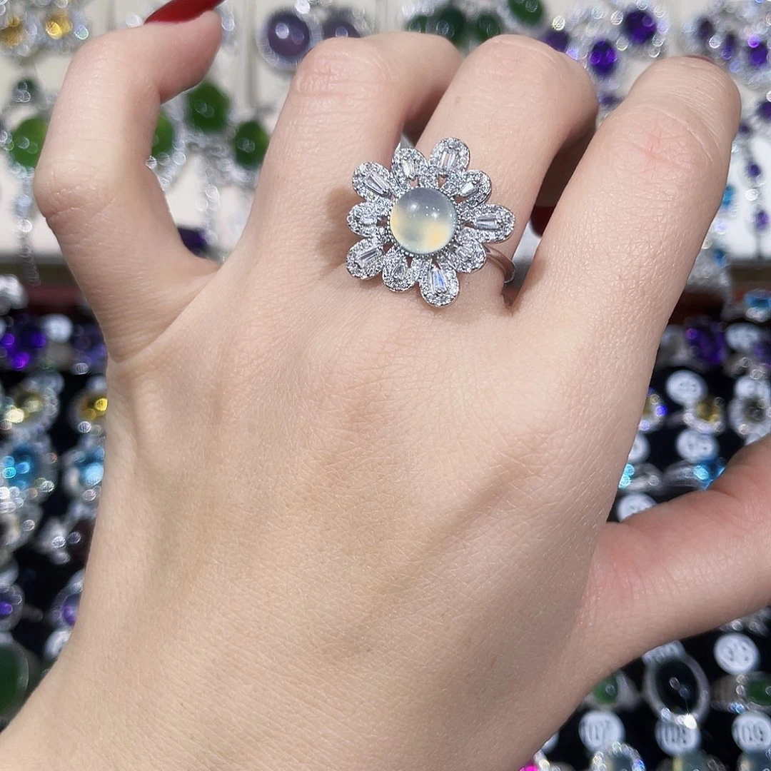 蛇纹石玉银S925镶嵌戒指戒指