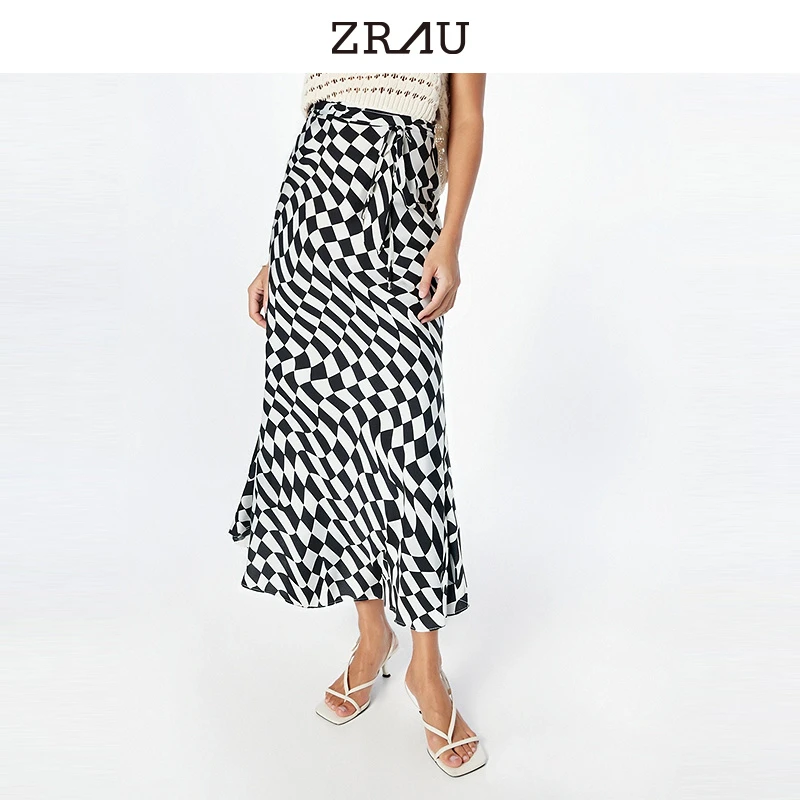 专属-ZRAU夏季新款气质时尚黑白拼接高腰半身裙Z1242B0015