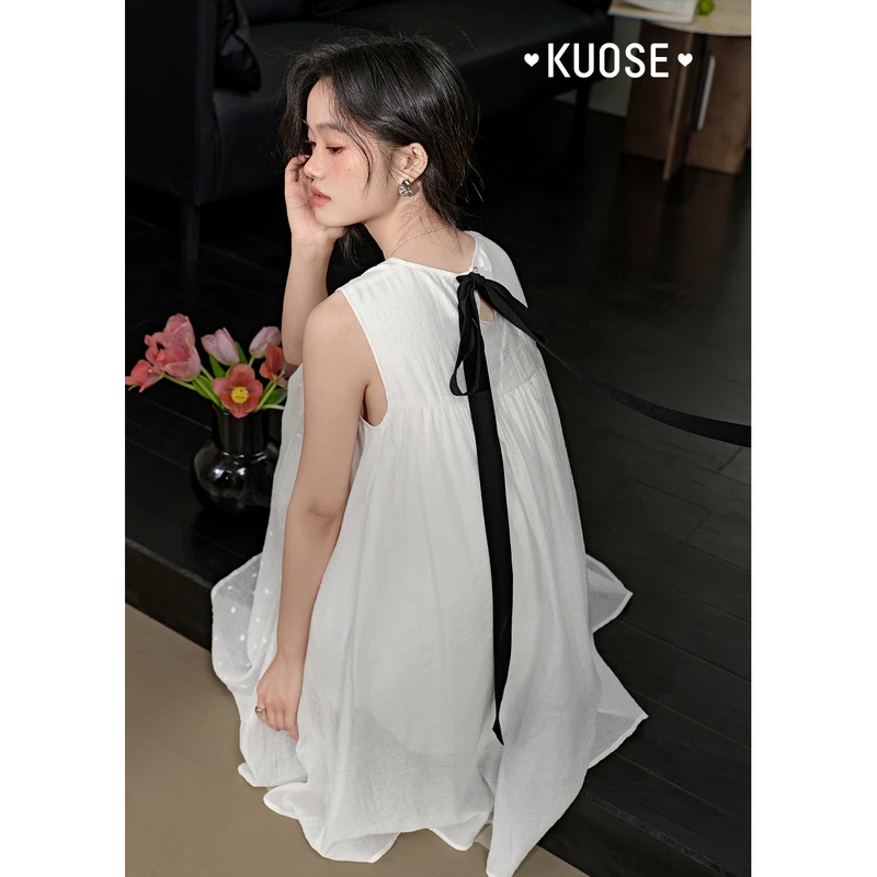 阔色蝴蝶结无袖连衣裙娃娃裙2025年夏季新款海边穿搭KSB2503036