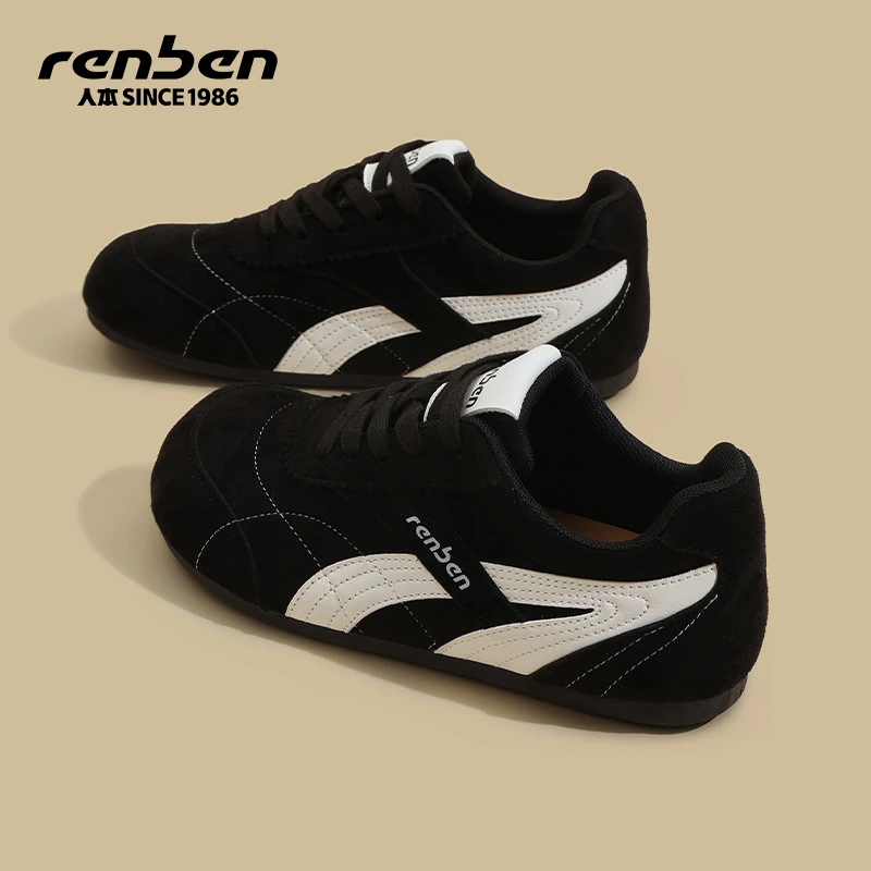 人本官方旗舰店女鞋德训鞋薄2025新款透气网面休闲运动百搭小白鞋