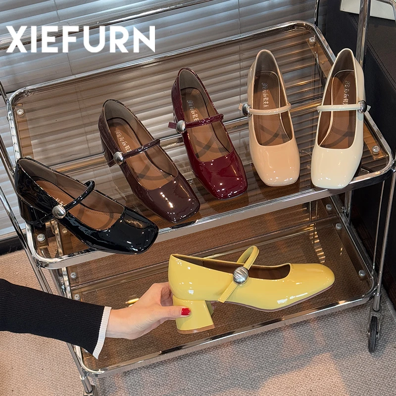 XIEFURN/鞋夫人2025新款韩版通勤方头玛丽珍女鞋法式温柔粗跟单鞋