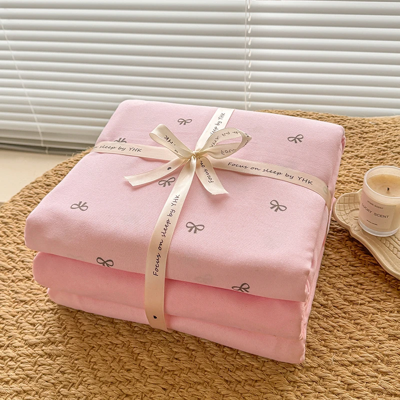 新款双层纱A类母婴级小清新印花四件套床上用品亲肤磨毛