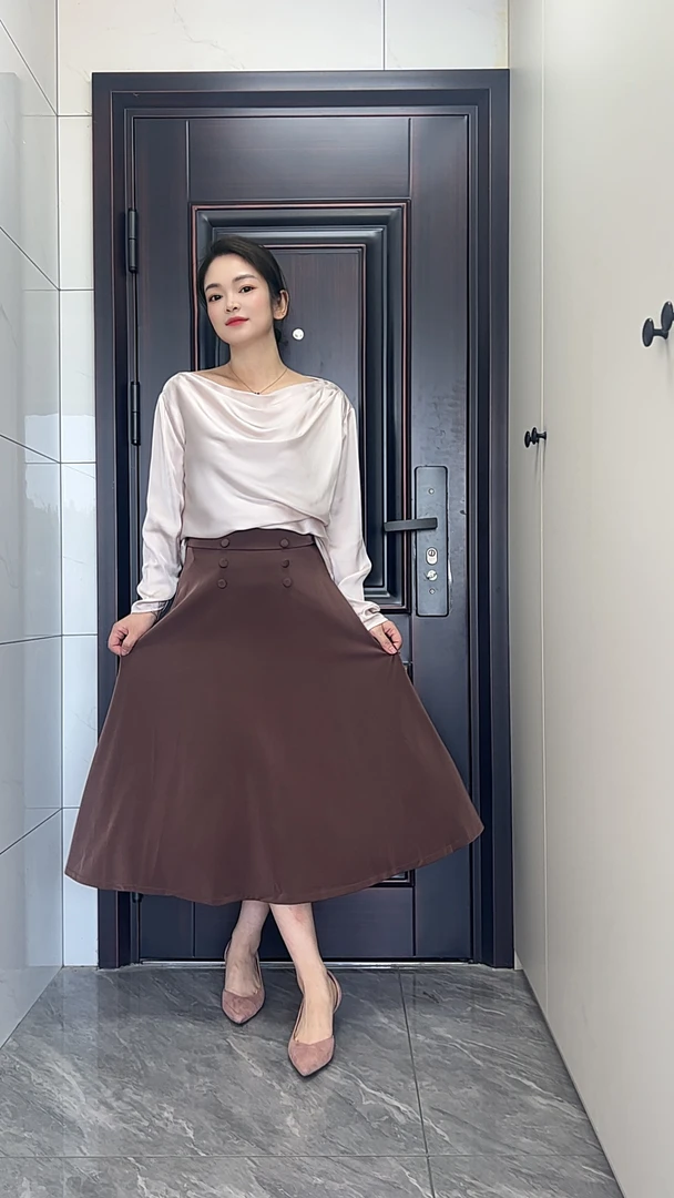 百搭半身裙长袖A型高腰裙子连衣裙显瘦优雅风/淑女风