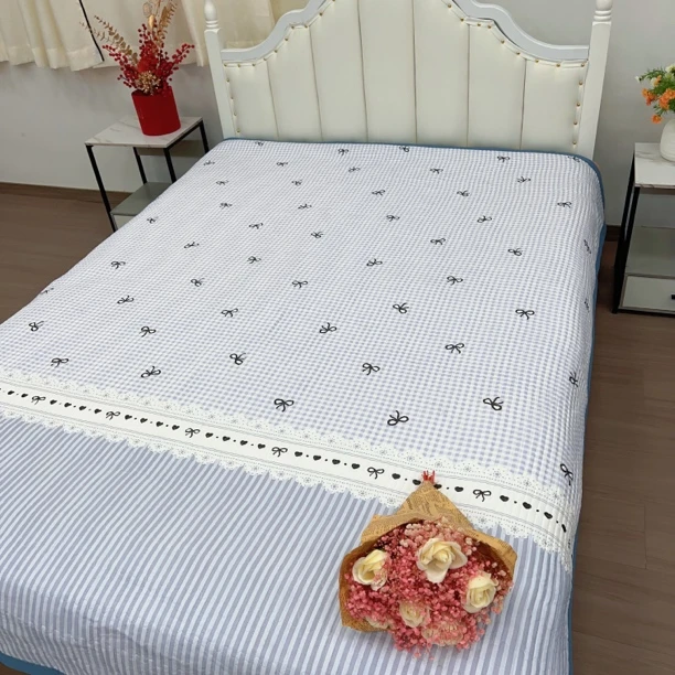 孤品【蓝】新款精梳斜纹双人大床盖【尺寸200x230cm】±5厘米舒适柔软