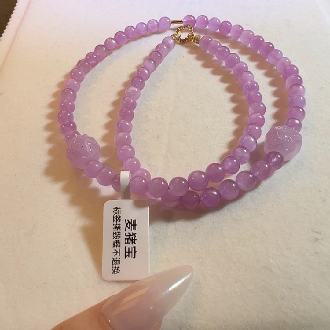 猫***项链锂辉石银S925镶嵌6咪冰透猫眼紫锂辉设计款项链毕业级别