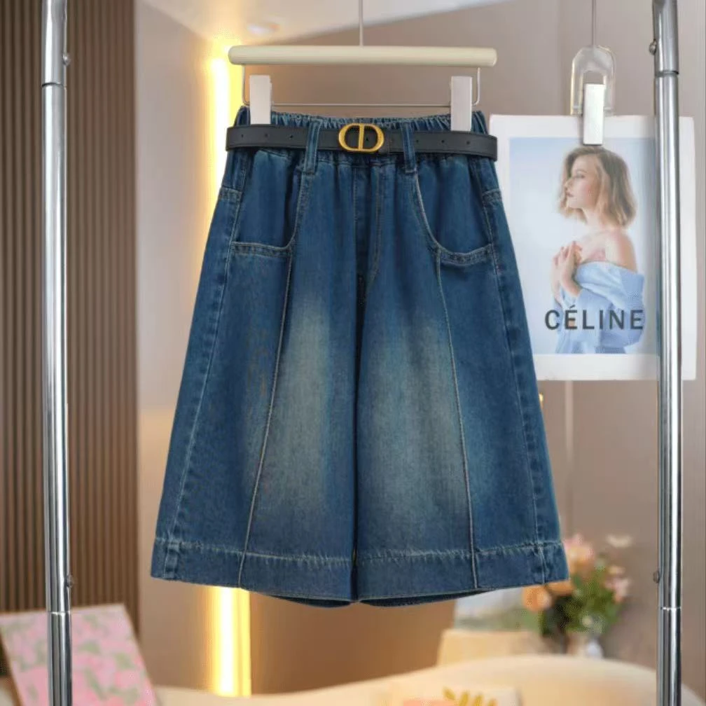 女童牛仔中裤2025夏装裤子洋气儿童中大童刺绣休闲夏季薄款五分裤