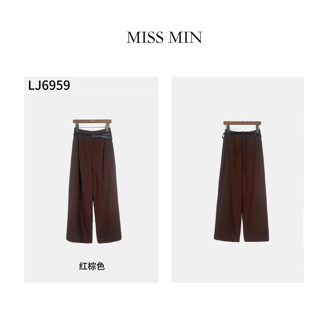 LJ6959高级垂感洋气衣服女压褶设计松紧腰休闲宽松阔腿裤MISS MIN
