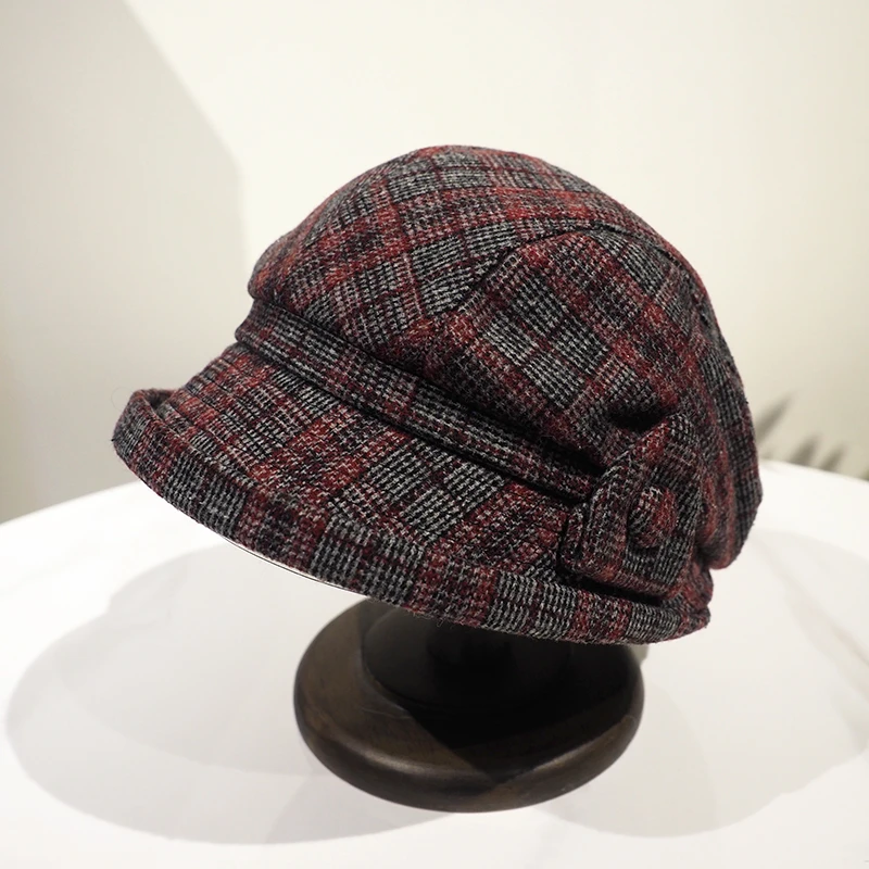 格子中老年帽子女格纹鸭舌帽盆帽休闲韩版八角帽贝雷帽画家日系