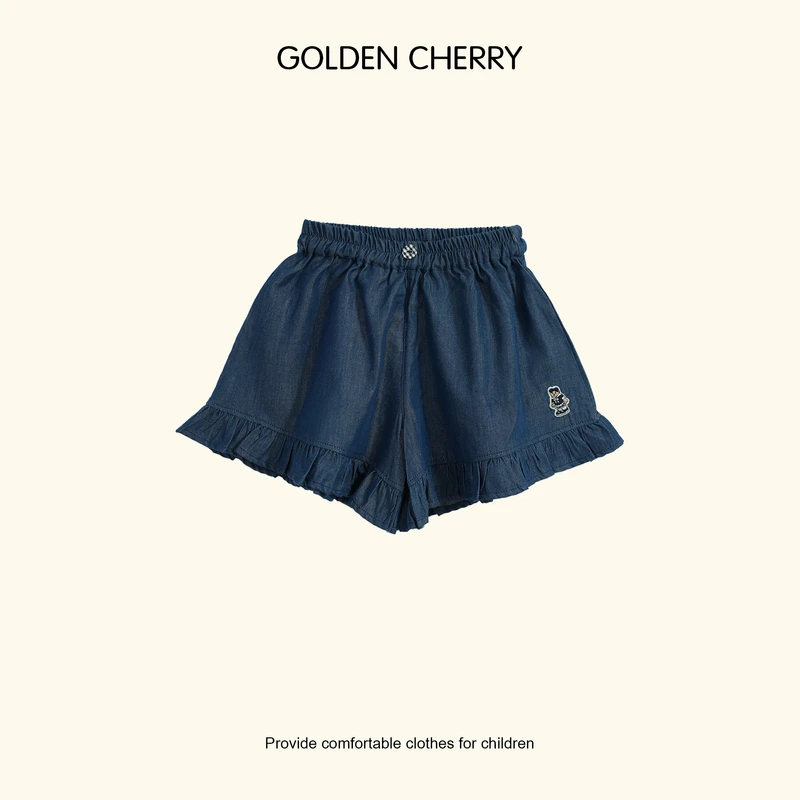 8【Golden cherry】小童藏青色小熊刺绣时尚百搭裤裙285121