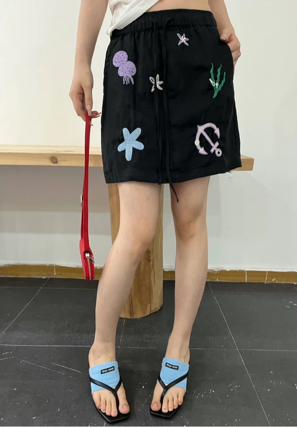 有货xixi#X88209夏季福利高品质重工刺绣半身短裤裙，裙长：38cm
