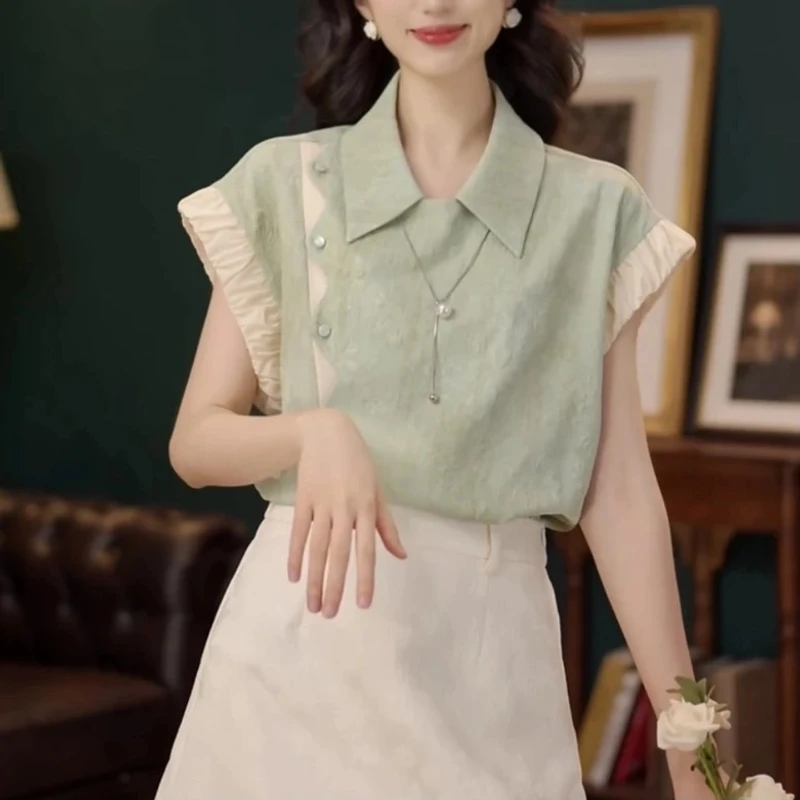 港风复古短袖衬衫宽松显瘦衬衣小众设计感上衣