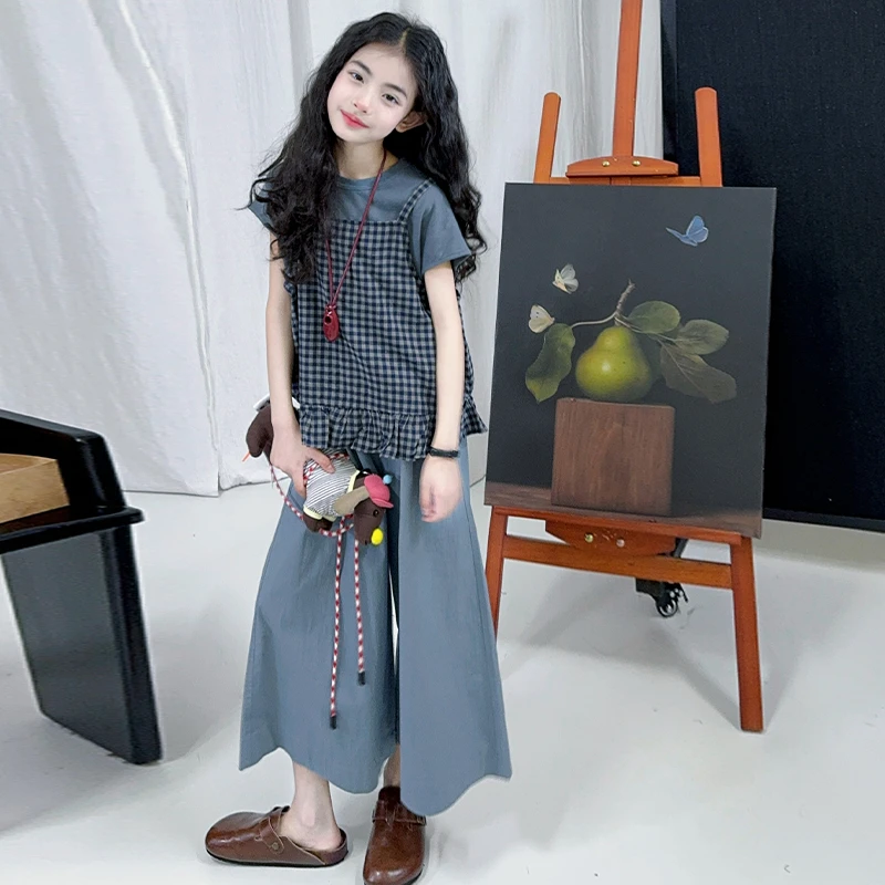 女童夏装套装2025新款中大童洋气时髦短袖t恤儿童夏季吊带三件套8