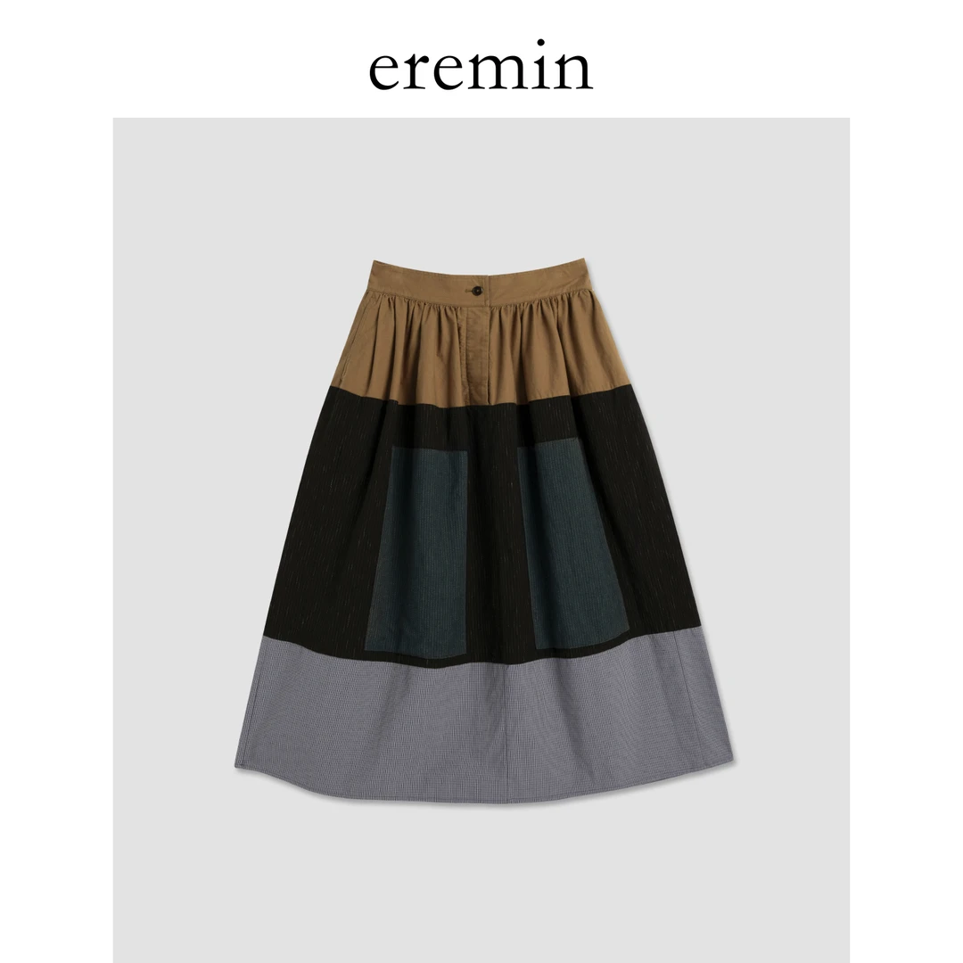 DE Mincollection拼色半裙/格纹多层次撞色廓形A字半身裙55609