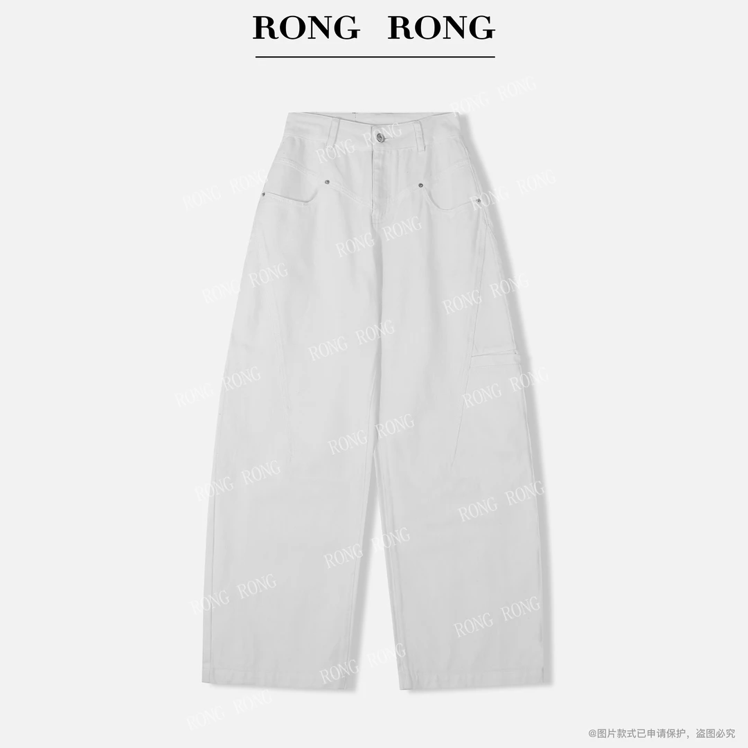 溶溶【解构白牛】RONGRONG 100棉水洗结构分割修腿白色牛仔裤2520RR