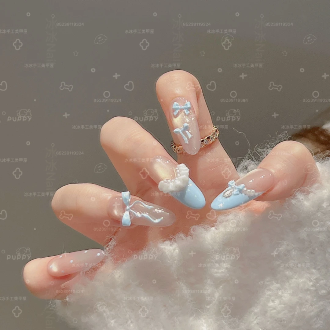 【海盐棉花糖】时尚清新纯欲高级感奶蓝色系可拆卸穿戴式成品美甲