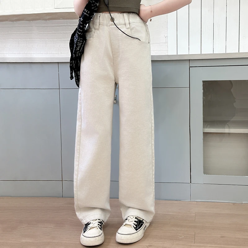 1713女童牛仔裤春款儿童洋气阔腿2025新款爆款中大童女孩直筒裤子