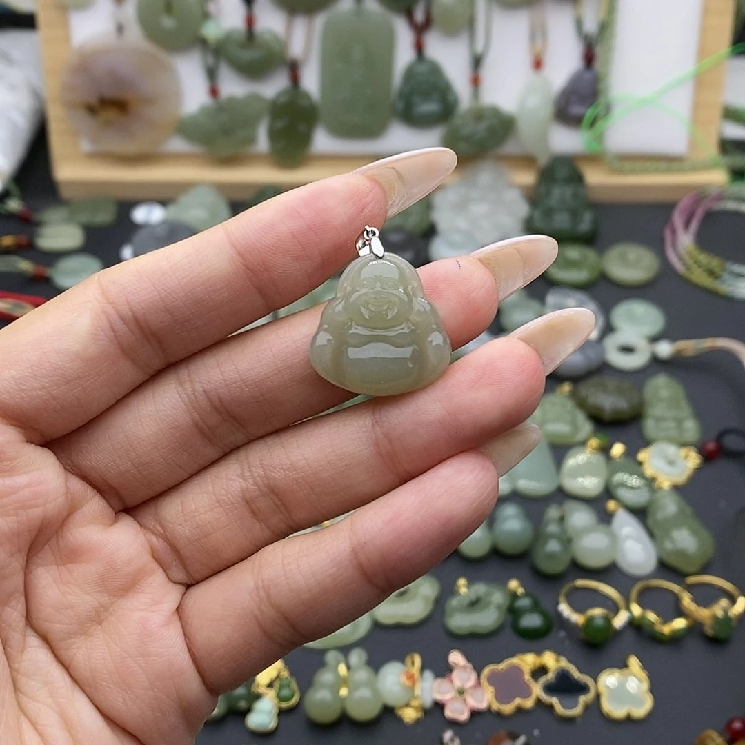 和田玉吊坠(不含链)银S925镶嵌