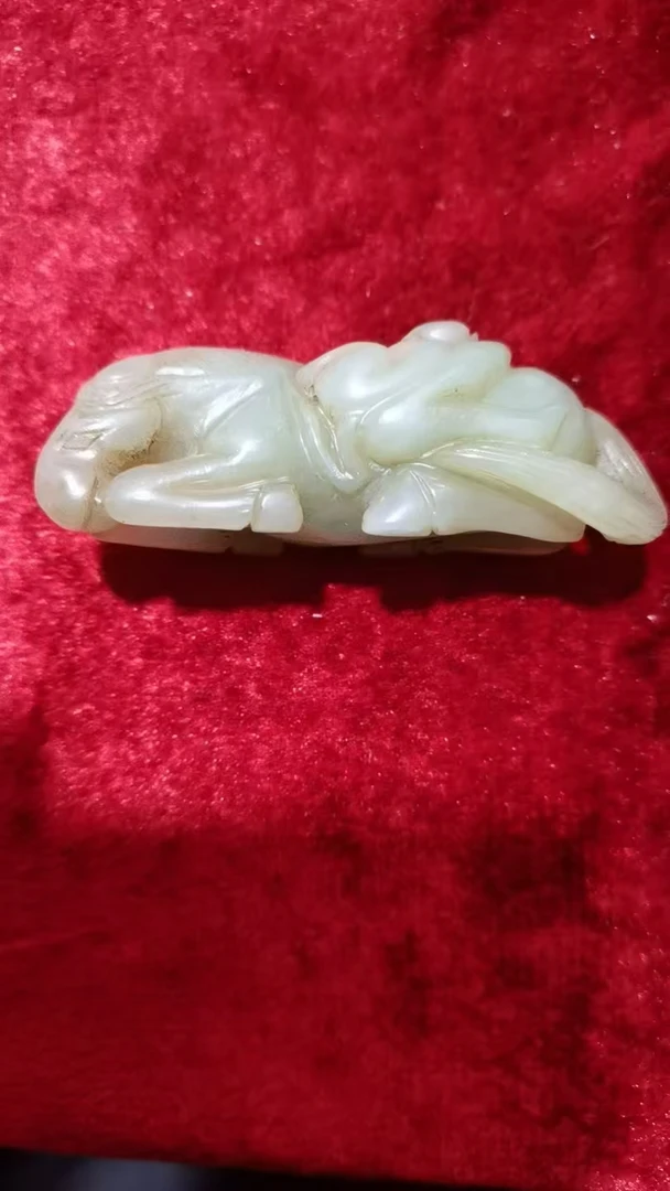 和田玉手把件摆件马