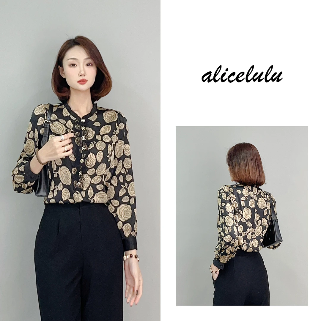 1 ALICE 玫瑰写诗衬衫 艺术印花 时髦通勤 S2141738E