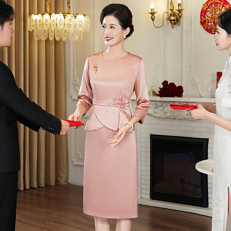 55513新款婚礼妈妈礼服女高贵婆婆连衣裙显瘦高贵婚宴礼服宴会